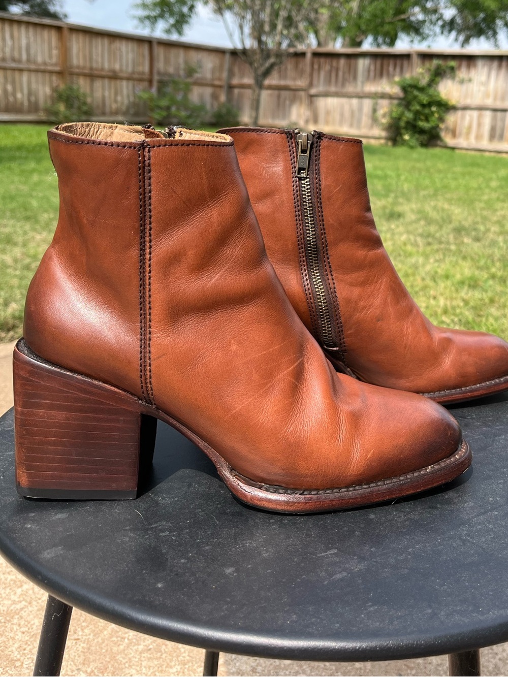 Women’s Brown Leather Block Heel Ankle Boots